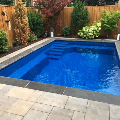 Fiberglass pool showing gel coat colour and water appearance